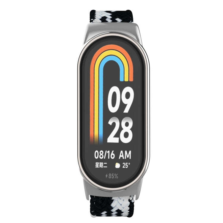 For Xiaomi Mi Band 8 Metal Head + Adjustable Nylon Braided Steel Buckle Watch Band(Black White)