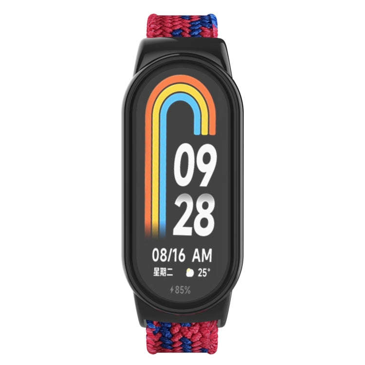 For Xiaomi Mi Band 8 Metal Head + Adjustable Nylon Braided Steel Buckle Watch Band(Red Blue)