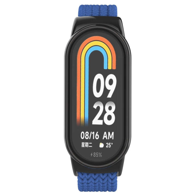 For Xiaomi Mi Band 8 Metal Head + Adjustable Nylon Braided Steel Buckle Watch Band(Cold Blue)