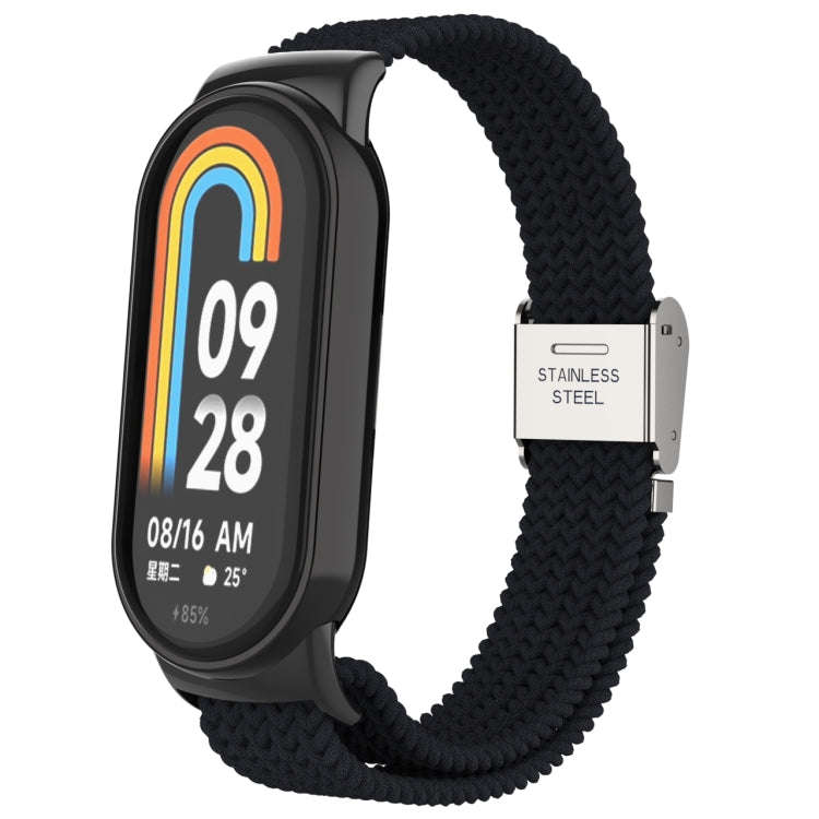 For Xiaomi Mi Band 8 Metal Head + Adjustable Nylon Braided Steel Buckle Watch Band(Black)