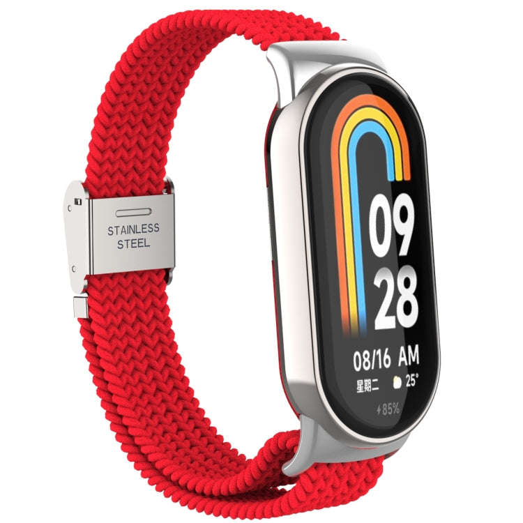 For Xiaomi Mi Band 8 Metal Head + Adjustable Nylon Braided Steel Buckle Watch Band(Red)