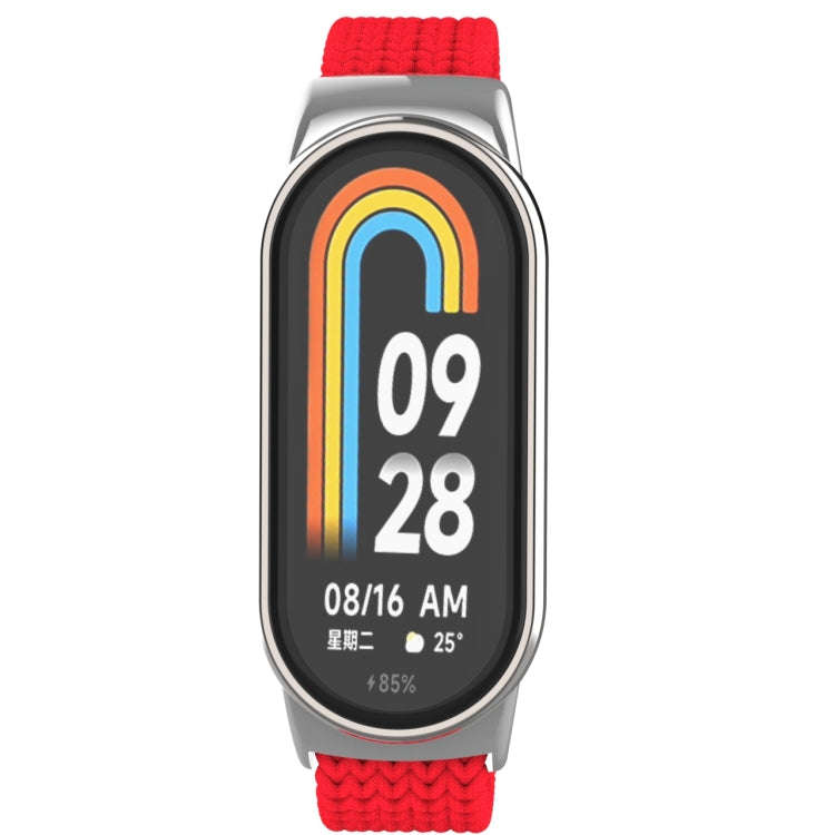For Xiaomi Mi Band 8 Metal Head + Adjustable Nylon Braided Steel Buckle Watch Band(Red)