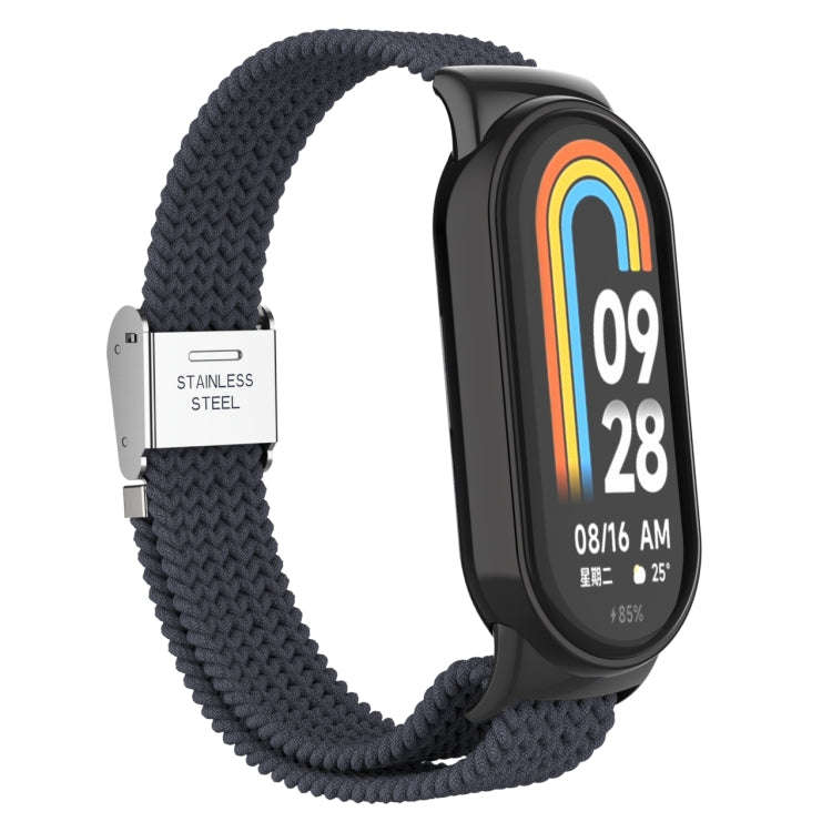 For Xiaomi Mi Band 8 Metal Head + Adjustable Nylon Braided Steel Buckle Watch Band(Charcoal)