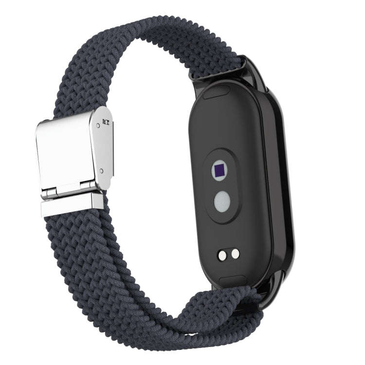 For Xiaomi Mi Band 8 Metal Head + Adjustable Nylon Braided Steel Buckle Watch Band(Charcoal)