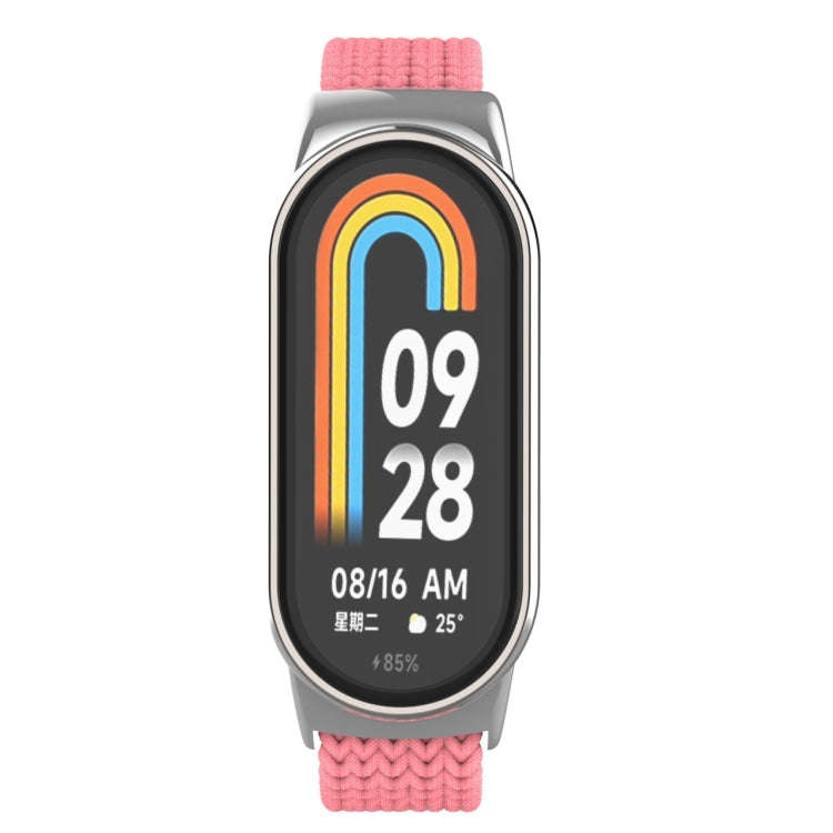 For Xiaomi Mi Band 8 Metal Head + Adjustable Nylon Braided Steel Buckle Watch Band(Pink)