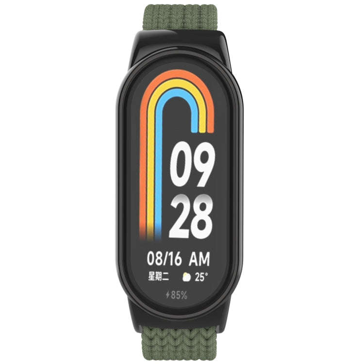 For Xiaomi Mi Band 8 Metal Head + Adjustable Nylon Braided Steel Buckle Watch Band(Dark Green)