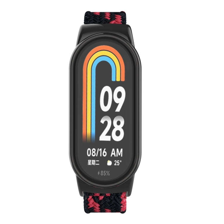 For Xiaomi Mi Band 8 Metal Head + Adjustable Nylon Braided Steel Buckle Watch Band(Black Red)