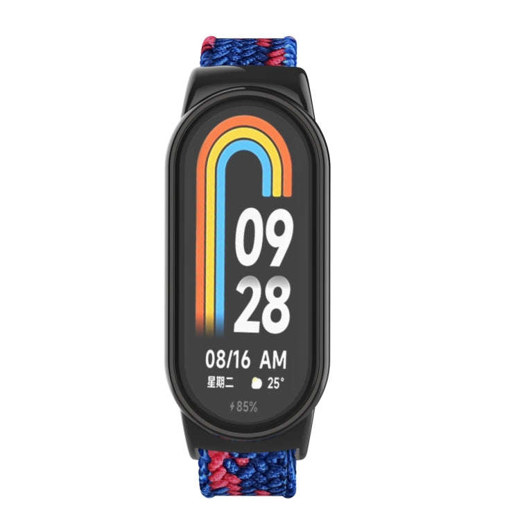For Xiaomi Mi Band 8 Metal Head + Adjustable Nylon Braided Steel Buckle Watch Band(Blue Red)