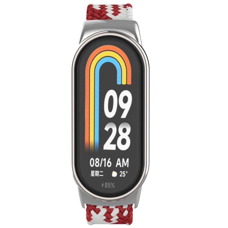 For Xiaomi Mi Band 8 Metal Head + Adjustable Nylon Braided Steel Buckle Watch Band(Red White)