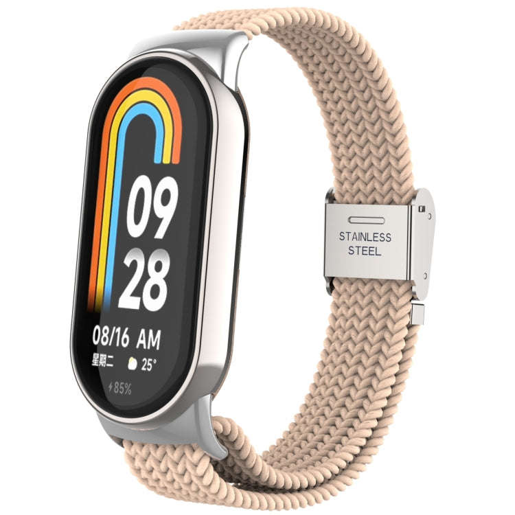 For Xiaomi Mi Band 8 Metal Head + Adjustable Nylon Braided Steel Buckle Watch Band(Apricot)