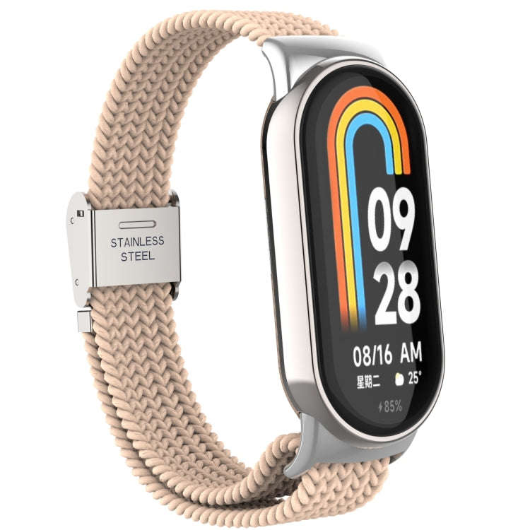 For Xiaomi Mi Band 8 Metal Head + Adjustable Nylon Braided Steel Buckle Watch Band(Apricot)