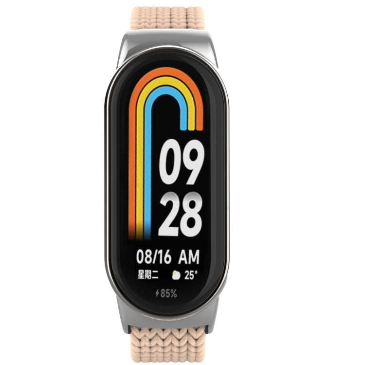 For Xiaomi Mi Band 8 Metal Head + Adjustable Nylon Braided Steel Buckle Watch Band(Apricot)