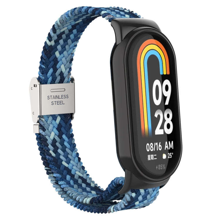 For Xiaomi Mi Band 8 Metal Head + Adjustable Nylon Braided Steel Buckle Watch Band(Navy Blue)