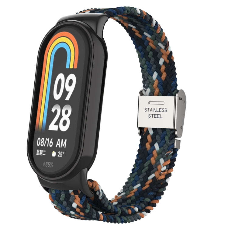 For Xiaomi Mi Band 8 Metal Head + Adjustable Nylon Braided Steel Buckle Watch Band(Denim)