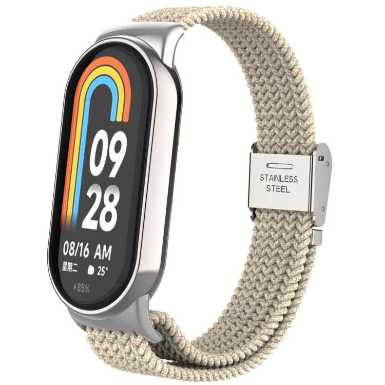 For Xiaomi Mi Band 8 Metal Head + Adjustable Nylon Braided Steel Buckle Watch Band(Starlight Color)