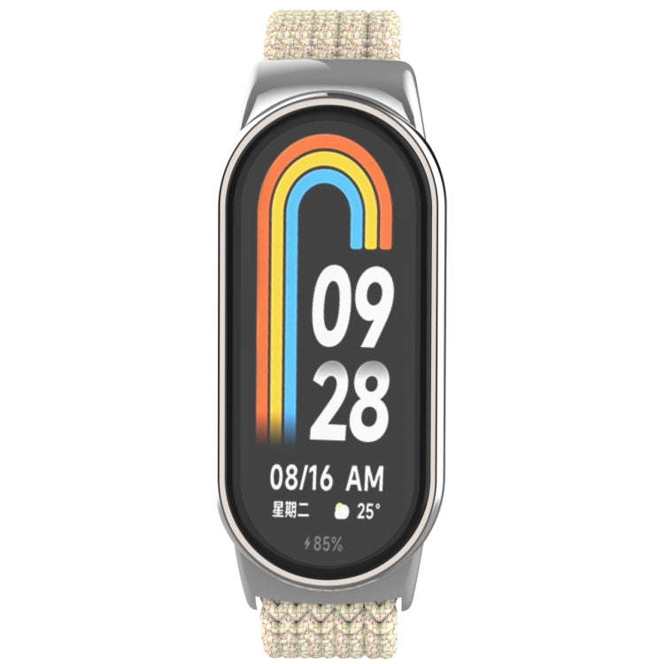 For Xiaomi Mi Band 8 Metal Head + Adjustable Nylon Braided Steel Buckle Watch Band(Starlight Color)