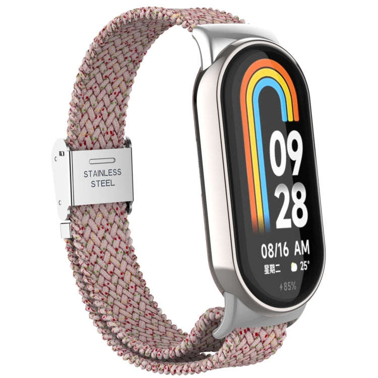 For Xiaomi Mi Band 8 Metal Head + Adjustable Nylon Braided Steel Buckle Watch Band(Starlight Pink)