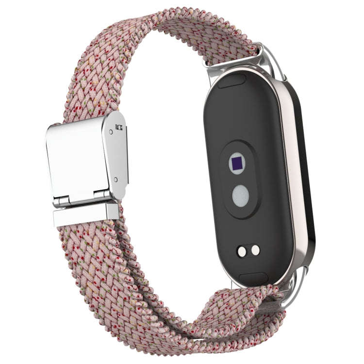 For Xiaomi Mi Band 8 Metal Head + Adjustable Nylon Braided Steel Buckle Watch Band(Starlight Pink)