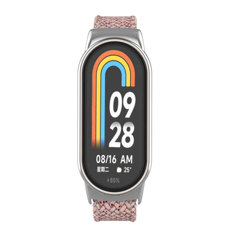 For Xiaomi Mi Band 8 Metal Head + Adjustable Nylon Braided Steel Buckle Watch Band(Starlight Pink)