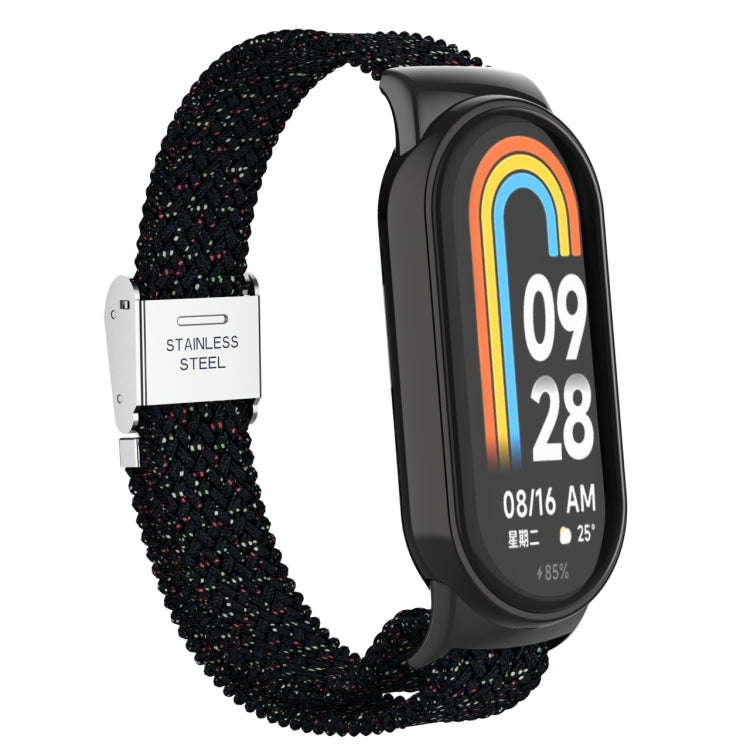 For Xiaomi Mi Band 8 Metal Head + Adjustable Nylon Braided Steel Buckle Watch Band(Starlight Black)