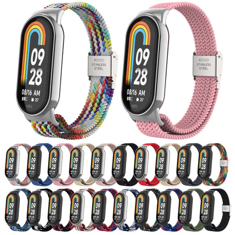 For Xiaomi Mi Band 8 Metal Head + Adjustable Nylon Braided Steel Buckle Watch Band(Black White)