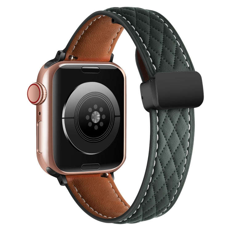 For Apple Watch 6 40mm Folding Buckle Rhombus Leather Watch Band(Green)
