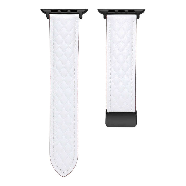 For Apple Watch 6 40mm Folding Buckle Rhombus Leather Watch Band(White)