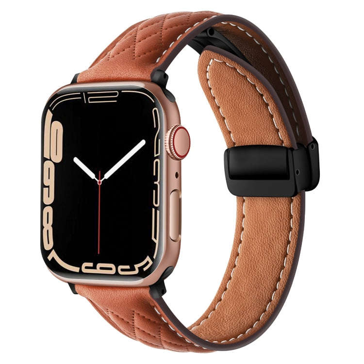For Apple Watch 3 38mm Folding Buckle Rhombus Leather Watch Band(Brown)