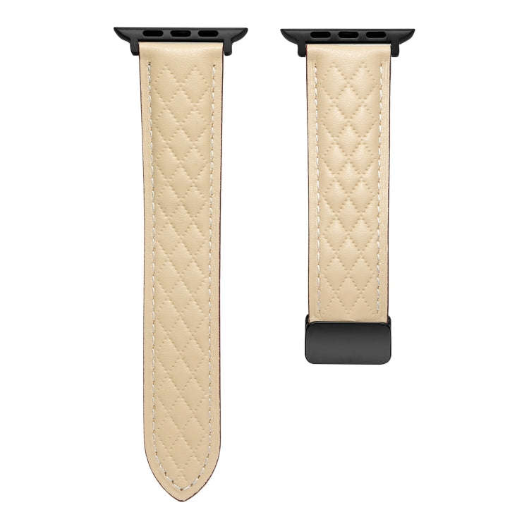 For Apple Watch 38mm Folding Buckle Rhombus Leather Watch Band(Starlight)