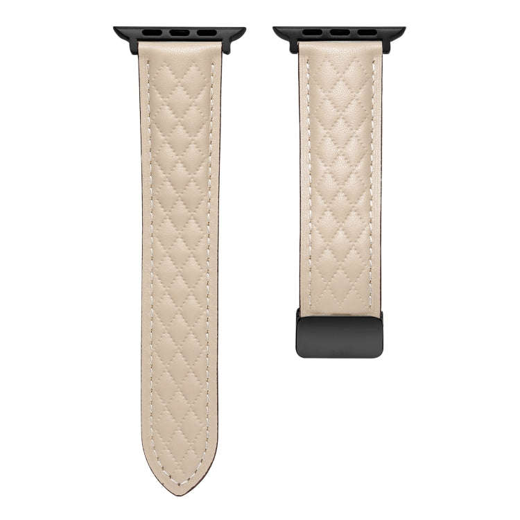 For Apple Watch 38mm Folding Buckle Rhombus Leather Watch Band(Apricot)