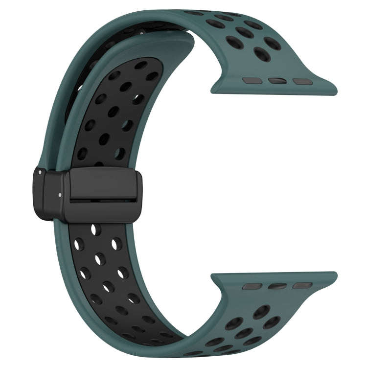 For Apple Watch Ultra 49mm Magnetic Buckle Silicone Watch Band(Olive Black)