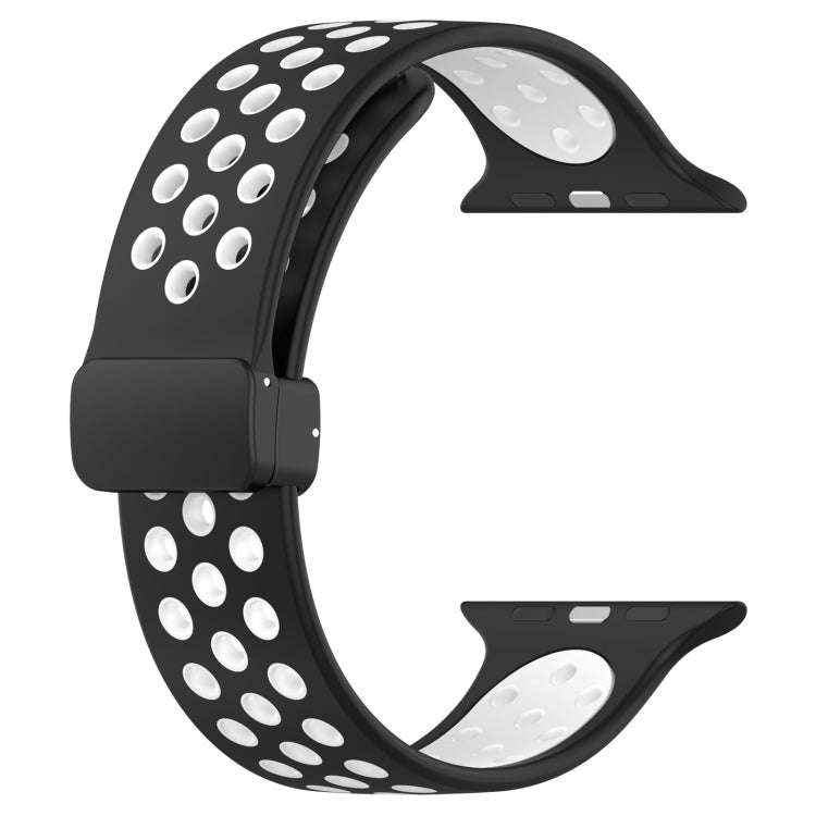For Apple Watch Ultra 49mm Magnetic Buckle Silicone Watch Band(Black White)