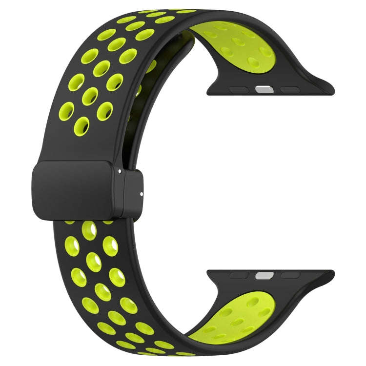 For Apple Watch Ultra 49mm Magnetic Buckle Silicone Watch Band(Black Limes)