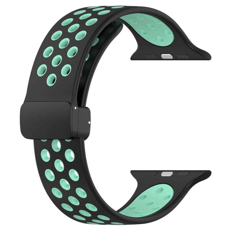 For Apple Watch Ultra 49mm Magnetic Buckle Silicone Watch Band(Black Cyan)