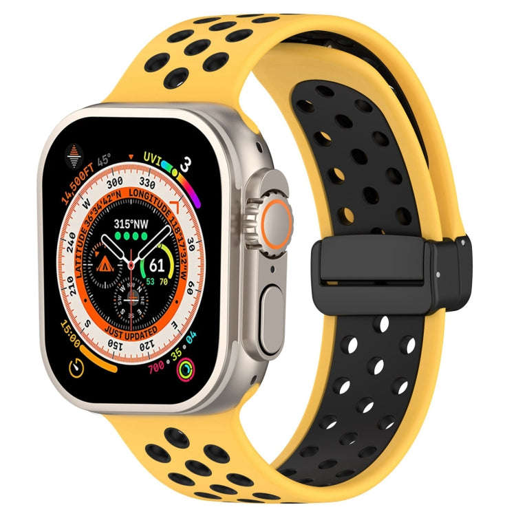 For Apple Watch Ultra 49mm Magnetic Buckle Silicone Watch Band(Yellow Black)