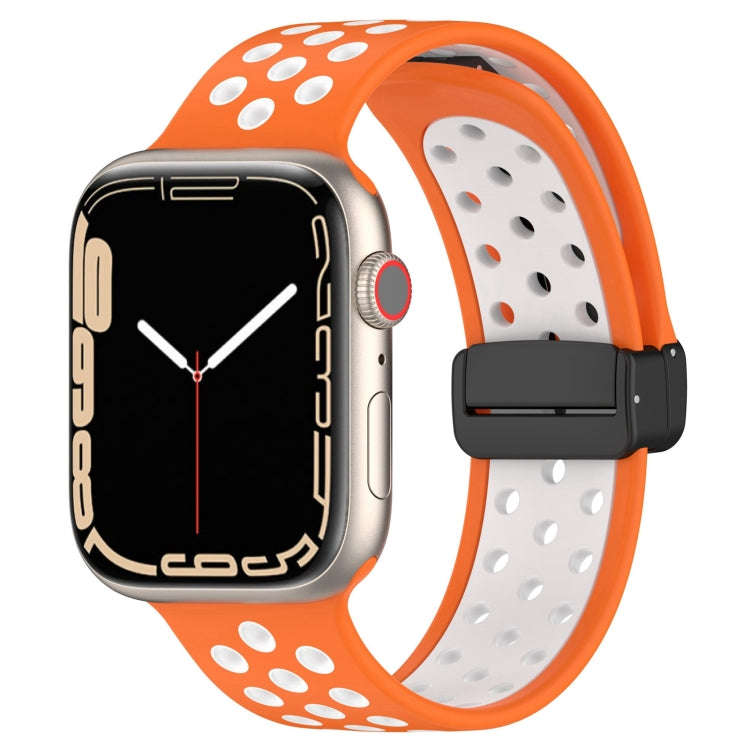 For Apple Watch SE 2022 40mm Magnetic Buckle Silicone Watch Band(Orange White)