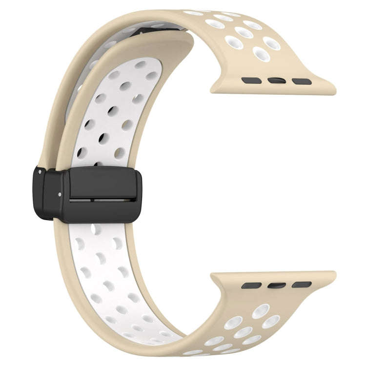For Apple Watch SE 2022 40mm Magnetic Buckle Silicone Watch Band(Khaki White)