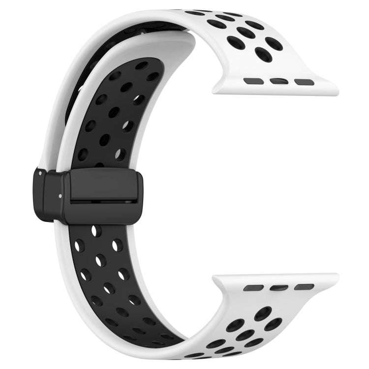 For Apple Watch SE 2022 44mm Magnetic Buckle Silicone Watch Band(White Black)