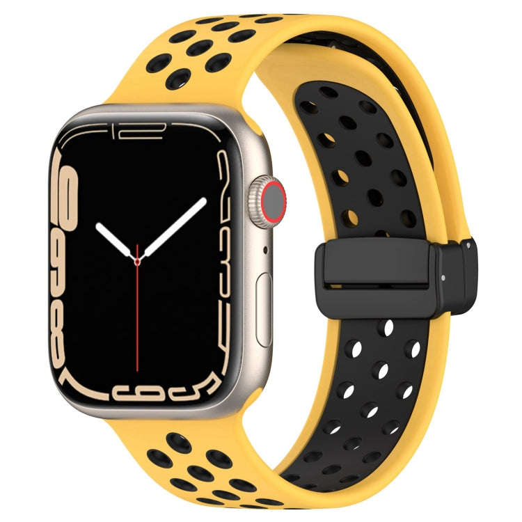For Apple Watch SE 2022 44mm Magnetic Buckle Silicone Watch Band(Yellow Black)