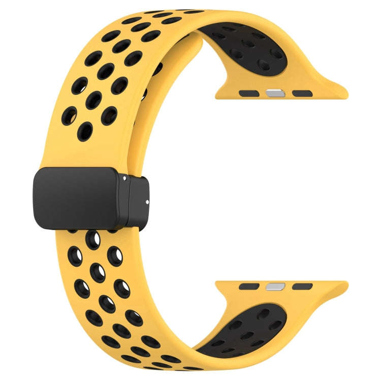 For Apple Watch SE 44mm Magnetic Buckle Silicone Watch Band(Yellow Black)