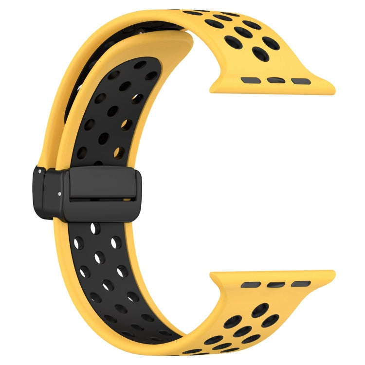 For Apple Watch SE 44mm Magnetic Buckle Silicone Watch Band(Yellow Black)