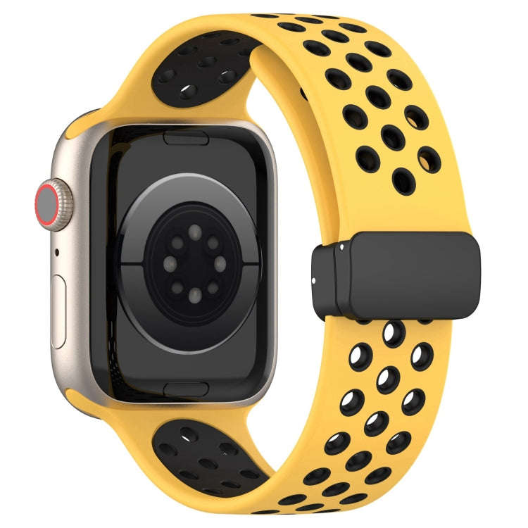 For Apple Watch SE 44mm Magnetic Buckle Silicone Watch Band(Yellow Black)