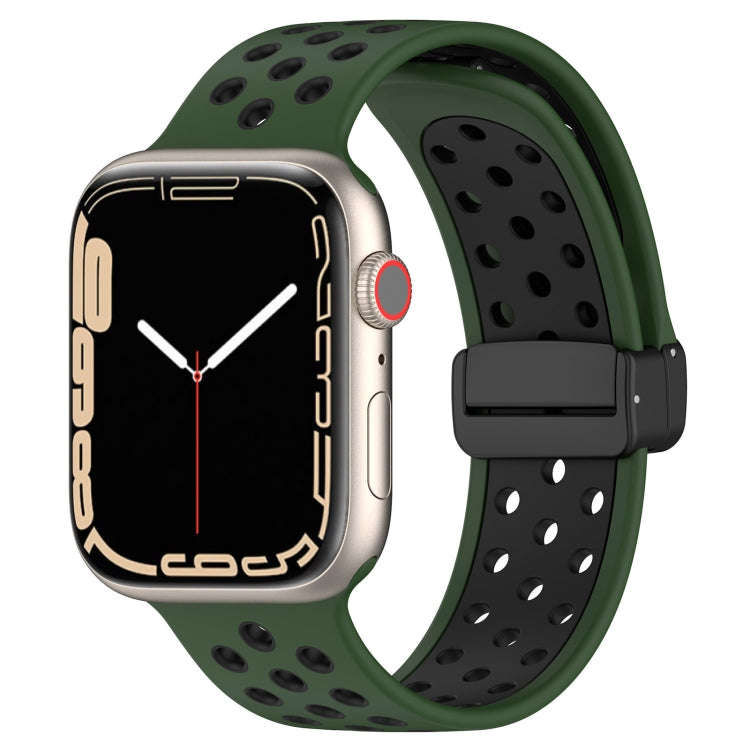 For Apple Watch 5 44mm Magnetic Buckle Silicone Watch Band(Army Green Black)