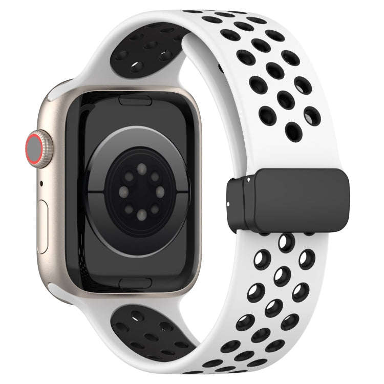 For Apple Watch 5 40mm Magnetic Buckle Silicone Watch Band(White Black)