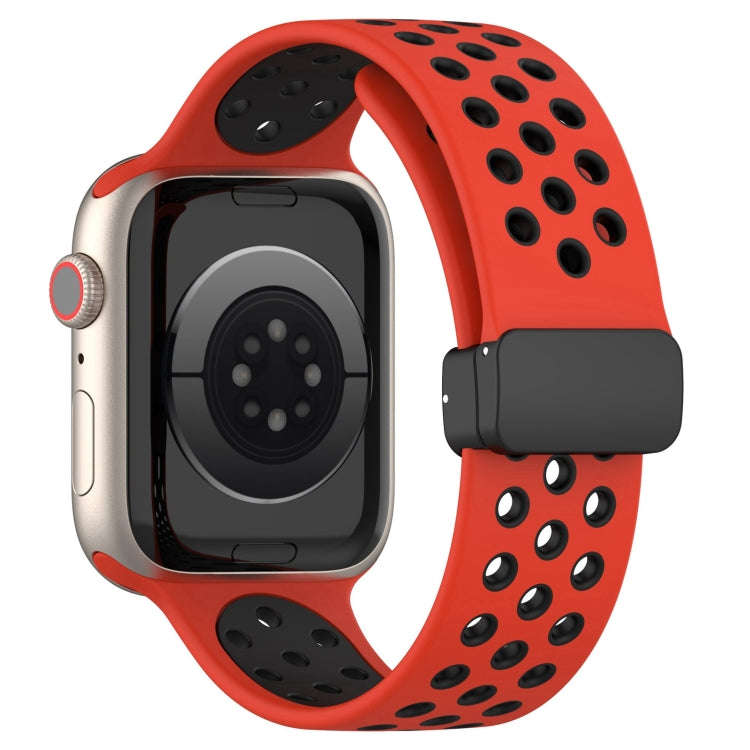 For Apple Watch 5 40mm Magnetic Buckle Silicone Watch Band(Red Black)