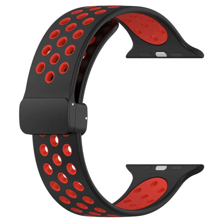 For Apple Watch 4 44mm Magnetic Buckle Silicone Watch Band(Black Red)