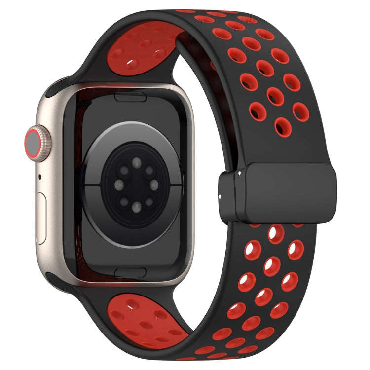 For Apple Watch 4 44mm Magnetic Buckle Silicone Watch Band(Black Red)