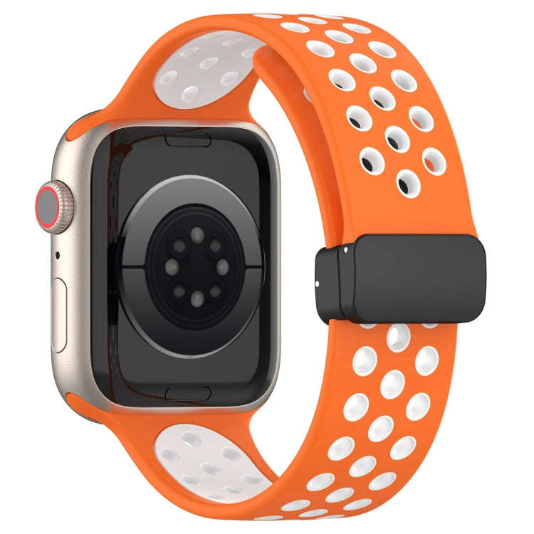 For Apple Watch 38mm Magnetic Buckle Silicone Watch Band(Orange White)