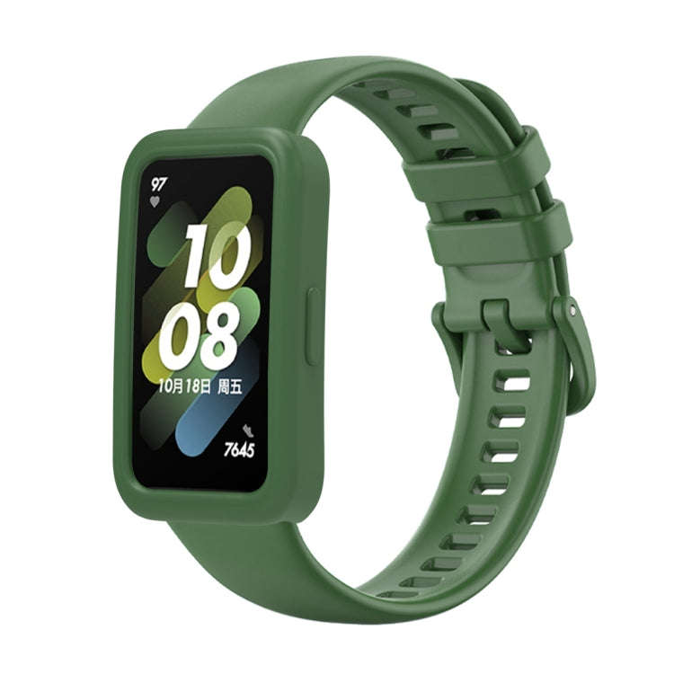 For Huawei Band 8 Silicone Protective Case + Silicone Watch Band Kit(Green)