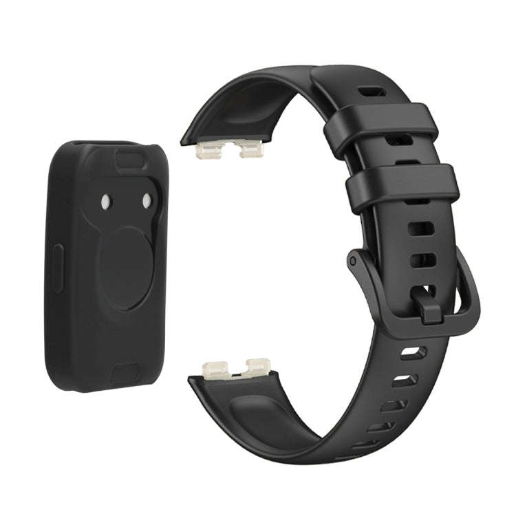 For Huawei Band 8 Silicone Protective Case + Silicone Watch Band Kit(Black)